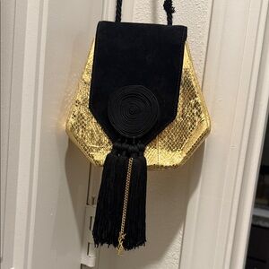 Saint Laurent Black and Gold Hexagonal Clutch